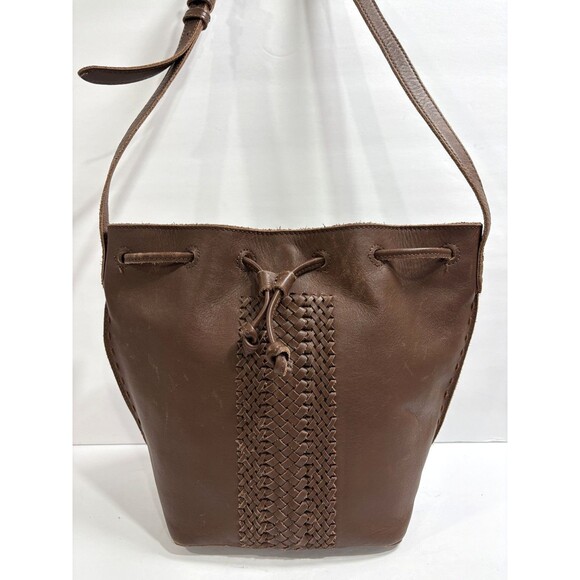 Vintage The Sak Drawstring Bucket Crossbody Brown Leather Shoulder Bag Purse - Picture 2 of 9